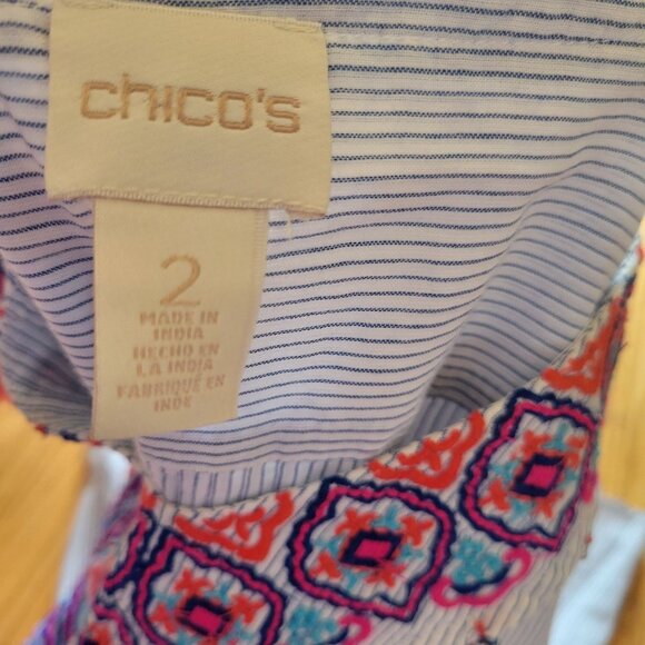 Chicos Embroidered Tunic Top W/ Tassels & Beading - Size 2 Large - Picture 6 of 8